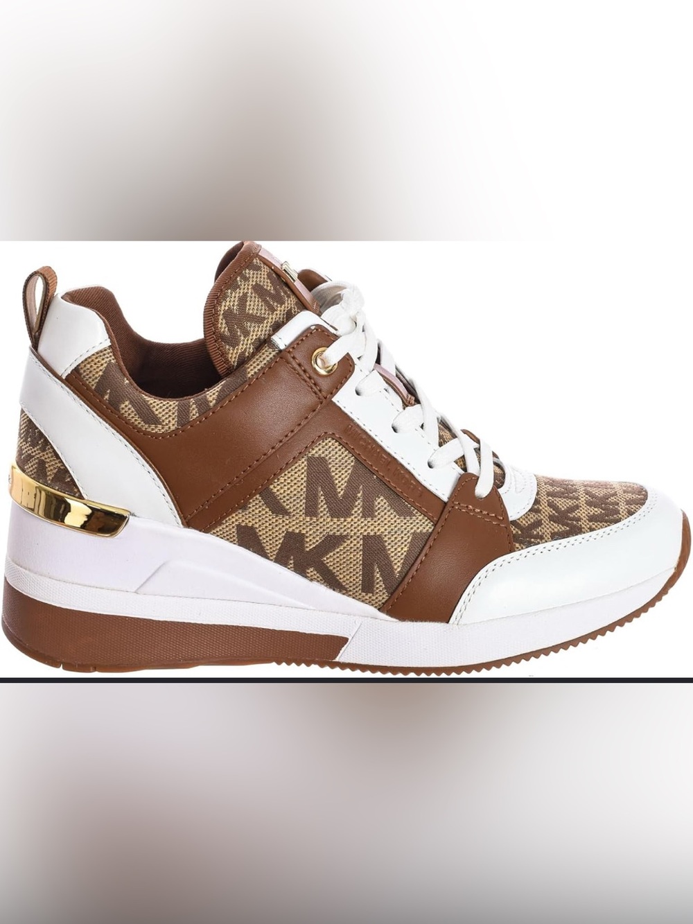 LIKE NEW Michael Kors Georgie trainers in a brown and white logo jacquard design
